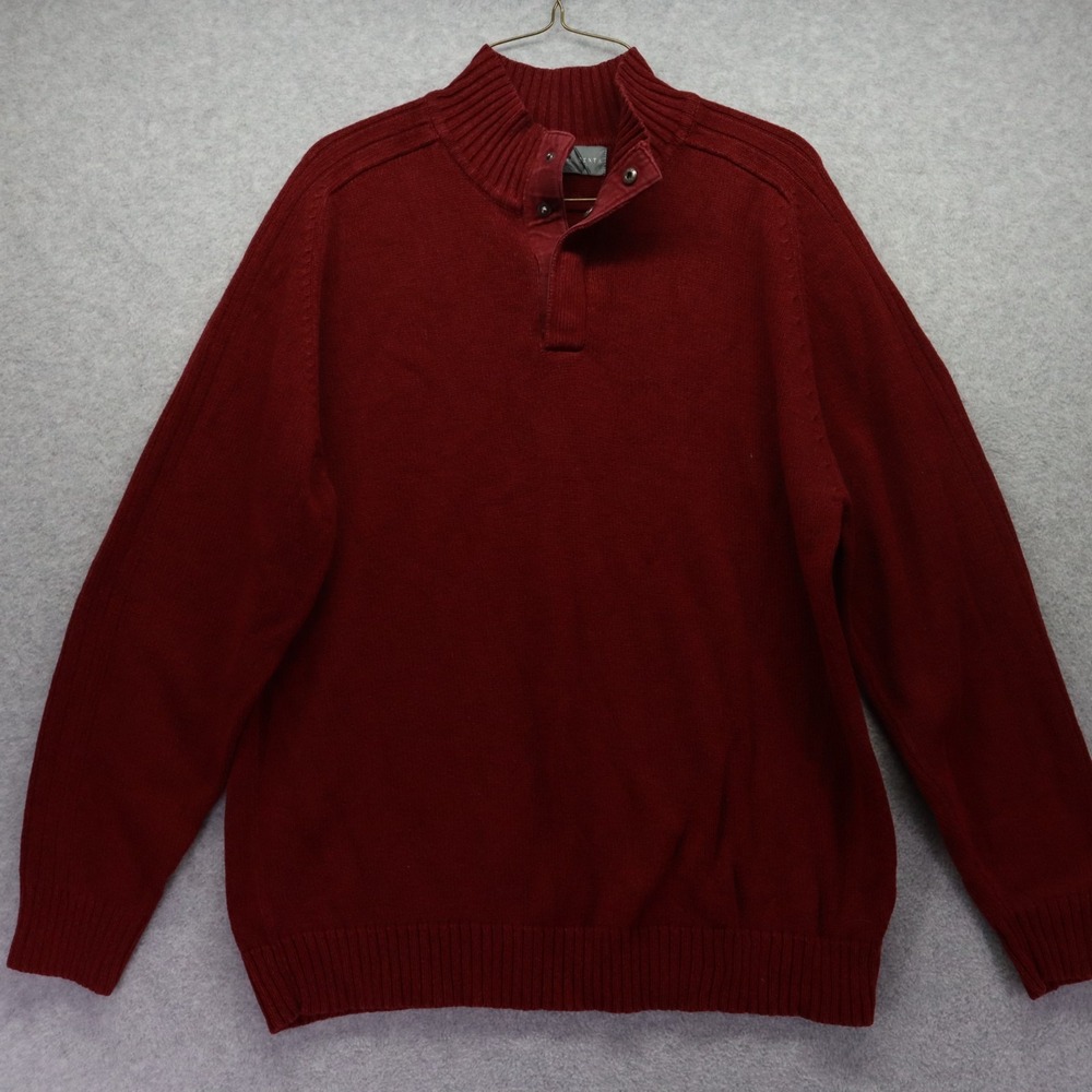 Oscar De La Renta Sweater Mens Large 1/4 Snap Pullover Mock Neck Red Long Sleeve